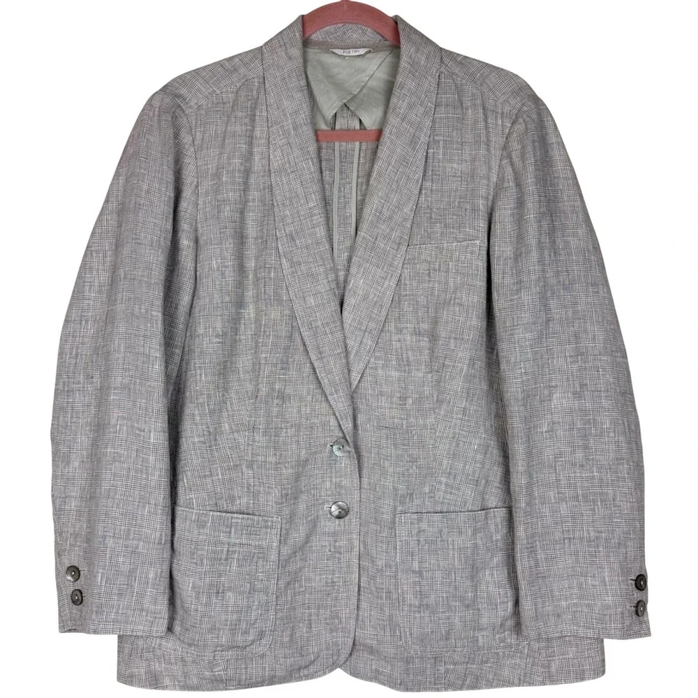 Poetry Linen Glen Plaid Check Blazer Professional Women US 14 EU 46 Quiet Luxury